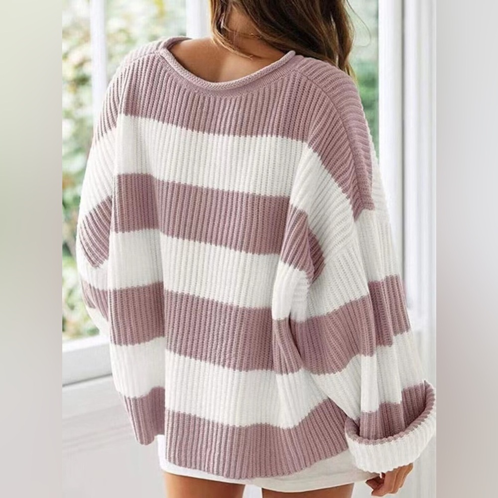 Zesica Pink & White Stripe Oversized Knit Sweater | S